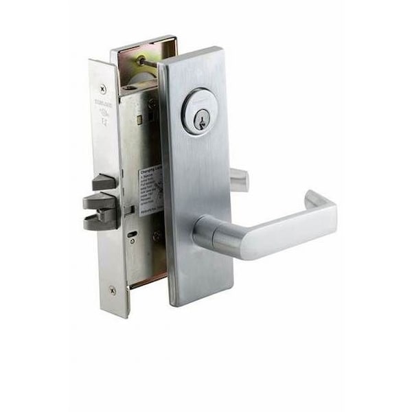 Schlage Commercial Storeroom Mortise Lock C Keyway with 06 Lever and N Escutcheon Satin Chrome Finish L9080P06N626 - main